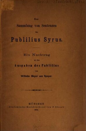 Eine Sammlung von Sentenzen des Publilius Syrus