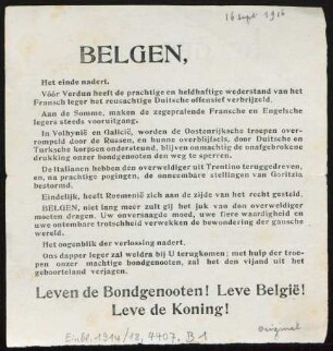 Belgen, Het einde nadert. Vóór Verdunn heeft de prachtige en heldhaftige wederstand van het Fransch leger het reusachtige Duitsche offensief verbrijzeld ...