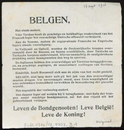 Belgen, Het einde nadert. Vóór Verdunn heeft de prachtige en heldhaftige wederstand van het Fransch leger het reusachtige Duitsche offensief verbrijzeld ...