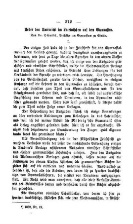 Ueber den Unterricht im Lateinischen auf den Gymnasien