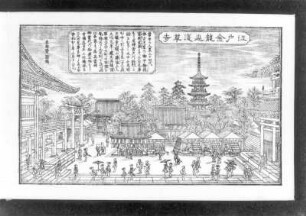 Im Kinryu-zan Sensou-ji Tempel von Asakusa in Edo (Tokyo) : Shuntosai (Hersteller): Im Kinryu-zan Sensou-ji Tempel von Asakusa in Edo (Tokyo). Seite 19. Aus dem Buch: Verschiedene japanische Landschaften. Kupferstich; 89 x 146 mm. Dresden: Kupferstich-Kabinett A ohne Inv. in B 735v,1