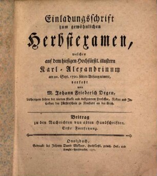 Beitrag zu den Nachrichten von alten Handschriften