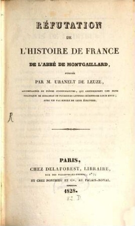 Refutation de l'histoire de France de l'abbé de Montgaillard