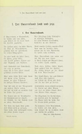 I. Der Bauernstand sonst und jetzt