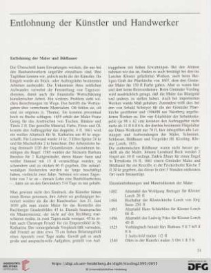 Entlohnung der Künstler und Handwerker