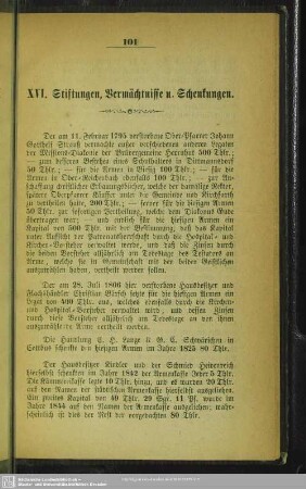 XVI. Stiftungen, Vermächtnisse u. Schenkungen