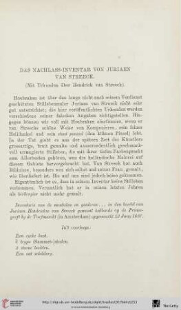Das Nachlass-Inventar von Juriaen van Streeck