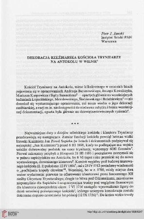 3: Dekoracja rzeźbiarska kościoła Trynitarzy na Antokolu w Wilnie