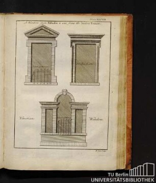 Plate XXVIII. A Window from Palladio & one from the Ancient Romans. Venetian Window.