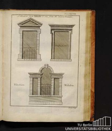 Plate XXVIII. A Window from Palladio & one from the Ancient Romans. Venetian Window.