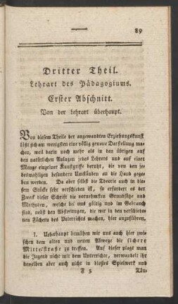 Dritter Theil. Lehrart des Pädagogiums