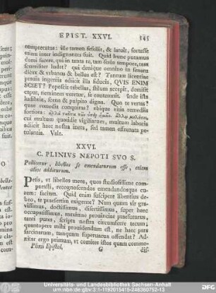 XXVI. C. Plinius Nepoti Suo S. Pollicetur, libellos se emendaturum esse, etiam alios additurum.