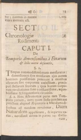 Caput I. De Temporis dimensionibus à Fixarum & Solis motu desumtis.