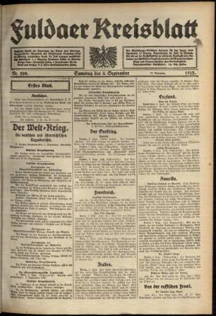 Erste Ausgabe vom Samstag, den 04. September 1915.
