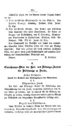 Einrichtungs-Plan der Heil- und Bildungs-Anstalt für Blödsinnige zu Berlin
