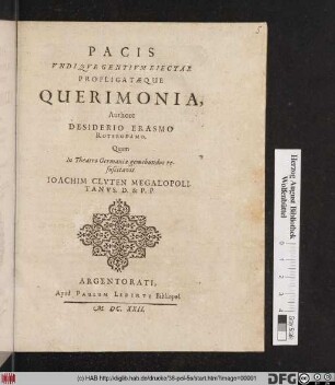 Pacis Undique Gentium Eiectae Profligataeque Querimonia