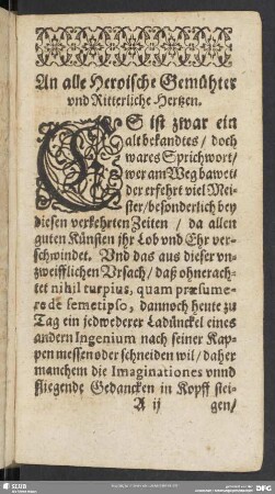 An alle Heroische Gemühter und Ritterliche Hertzen
