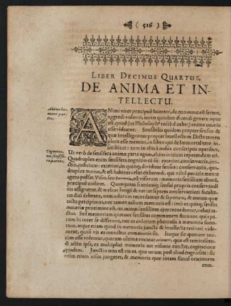 Liber Decimus Quartus, De Anima Et Intellectu.