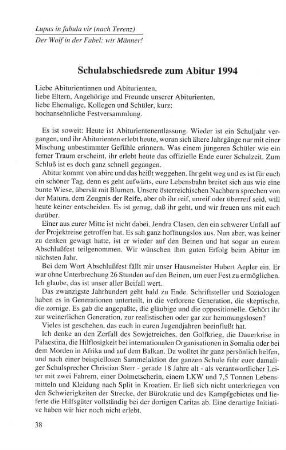 Schulabschiedsrede zum Abitur 1994