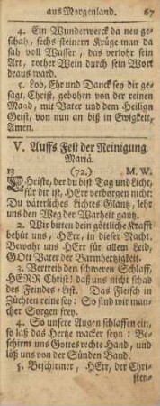 V. Auffs Fest der Reinigung Mariä.