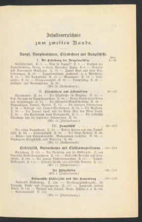 Inhaltsverzeichnis zum zweiten Bande.