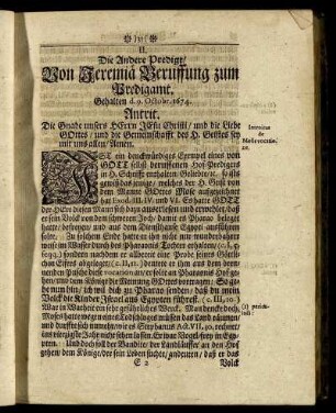 II. Die Andere Predigt/ Von Jeremia Beruffung zum Predigamt.