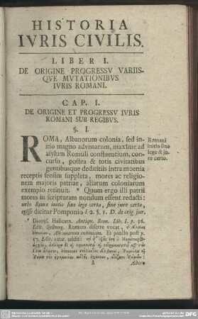Liber I. De Origine Progressu Variisque Mutationibus Iuris Romani