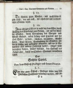 Das Sechste Capitel. Von dem Schloß-Prediger und denen Vicariis.