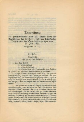 Anweisung des Finanzministers vom 23. August 1892 zur Ausführung der die Betriebssteuer betreffenden Vorschriften des Gewerbesteuergesetzes vom 24. Juni 1891.