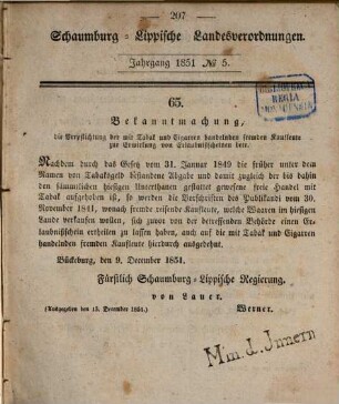 Schaumburg-Lippische Landesverordnungen. 6. 1851/53
