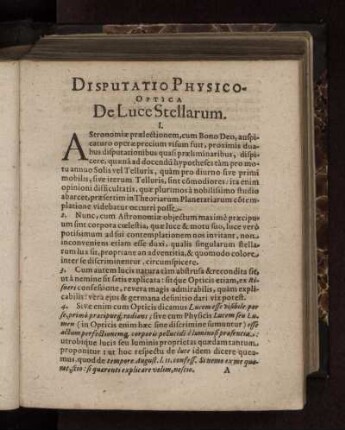 Disputatio Physico-Optica De Luce Stellarum.