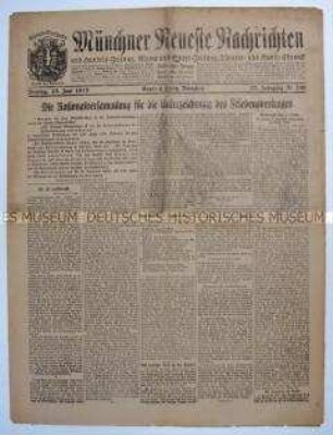 Tageszeitung "Münchener Neueste Nachrichten" zur Debatte über die Unterzeichnung des Versailler Vertrages