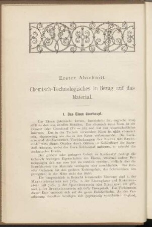 Erster Abschnitt. Chemisch-Technologisches in Bezug auf das Material.