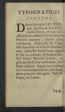 Typographus Lectori.