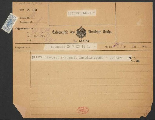 Brief an B. Schott's Söhne : 23.03.1913