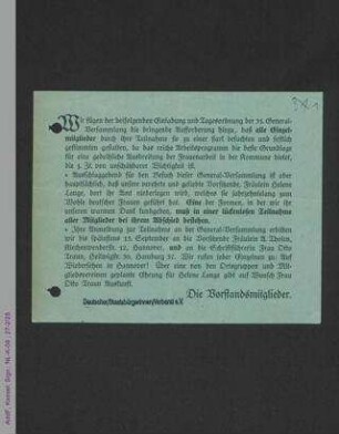 Aufruf der Vorstandsmitglieder des ADF an die Einzelmitglieder