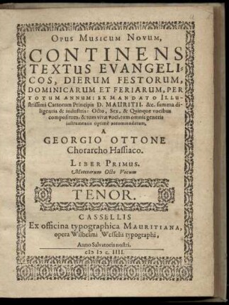 Georg Otto: Opus musicum novum ... Liber primus. Tenor