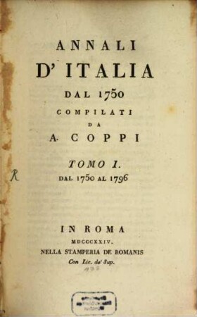 Annali d'Italia dal 1750, 1. Dal 1750 al 1796