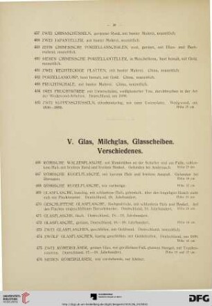 V. Glas, Milchglas, Glasscheiben. Verschiedenes. (Nr. 466-526)