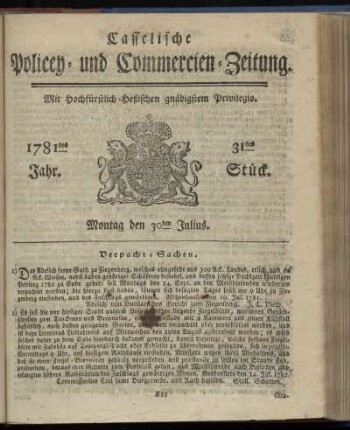 1781tes Jahr. 31tes Stück. Montag den 30ten Julius