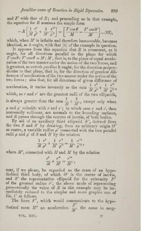 On the geometrical representation of some familiar cases of reaction in rigid dynamics. [Fortsetzung].