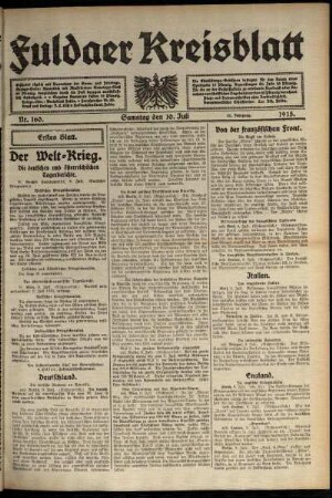 Erste Ausgabe vom Samstag, den 10. Juli 1915.