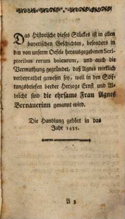 Agnes Bernauerinn : ein vaterländisches Trauerspiel. Aufgeführt auf dem Churfürstl. Theater zu München