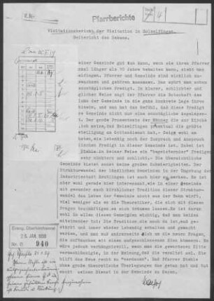 Holzelfingen: Visitationsbericht mit Pfarrbericht 1954