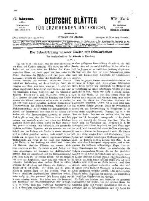 Die Ueberbürdung unserer Kinder mit Schularbeiten : (Schluß)
