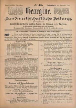 Einundsechzigster Jahrgang. No. 48. Insterburg, 30. November 1893.