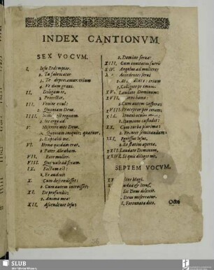 Index Cantionum.