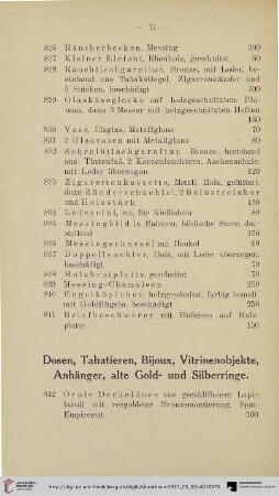 Dosen, Tabatieren, Bijoux, Vitrinenobjekte, Anhänger, alte Gold- und Silberringe (Nr. 842-859)