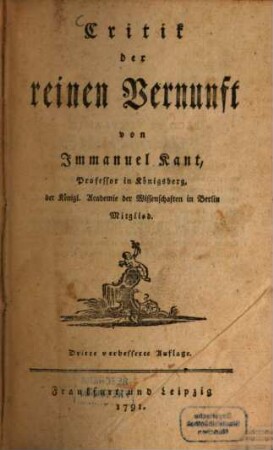Critik der reinen Vernunft