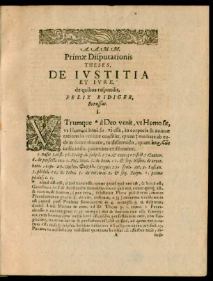 Primae Disputationis Theses, De Iustitia Et Iure ... Felix Ridiger, Borussus.